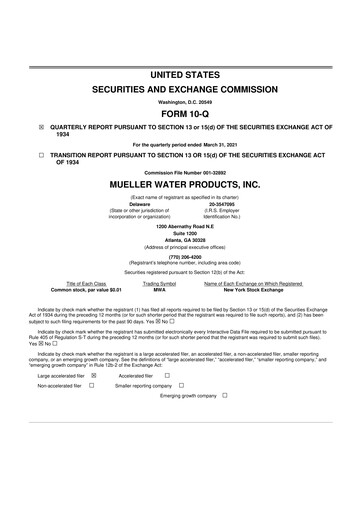 Miniature Mueller Water Products
 10-Q Rapport trimestriel 2021 