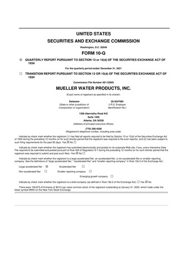 Miniature Mueller Water Products
 10-Q Rapport trimestriel 2021 