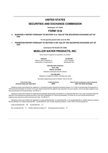 Miniature Mueller Water Products
 10-Q Rapport trimestriel 2022 
