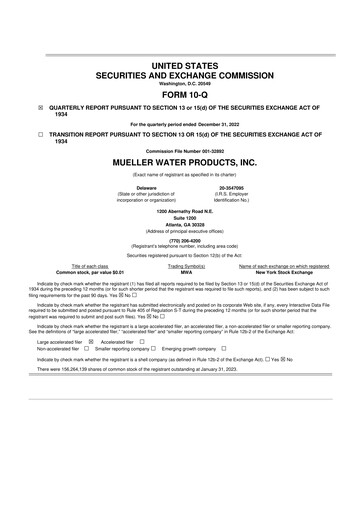 Miniature Mueller Water Products
 10-Q Rapport trimestriel 2023 