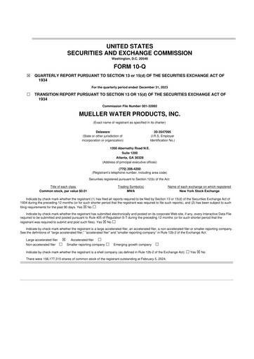 Miniature Mueller Water Products
 10-Q Rapport trimestriel 2024 