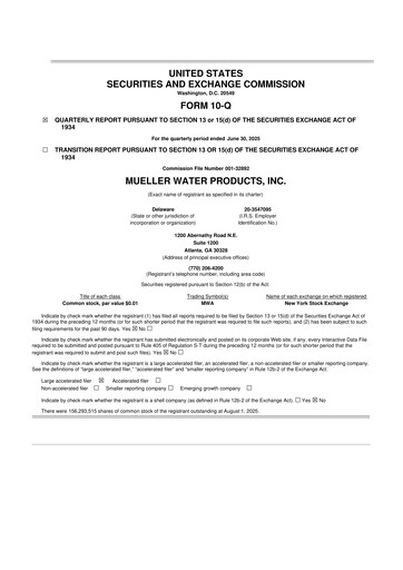 Miniature Mueller Water Products
 10-Q Rapport trimestriel 2025 