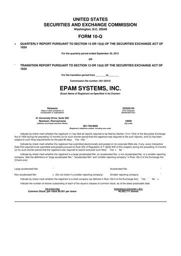 Vorschaubild EPAM Systems
 10-Q Quartalsbericht 2013 