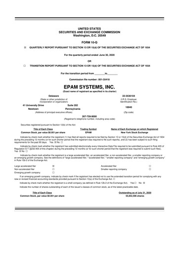 Vorschaubild EPAM Systems
 10-Q Quartalsbericht 2020 