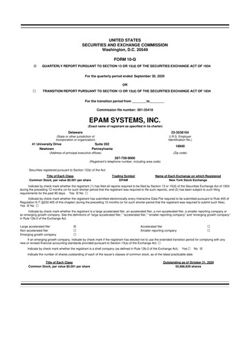 Vorschaubild EPAM Systems
 10-Q Quartalsbericht 2020 