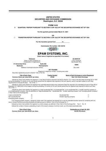 Vorschaubild EPAM Systems
 10-Q Quartalsbericht 2021 