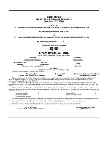 Vorschaubild EPAM Systems
 10-Q Quartalsbericht 2021 