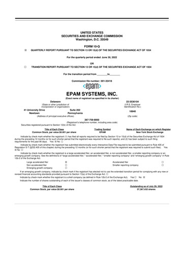 Vorschaubild EPAM Systems
 10-Q Quartalsbericht 2022 