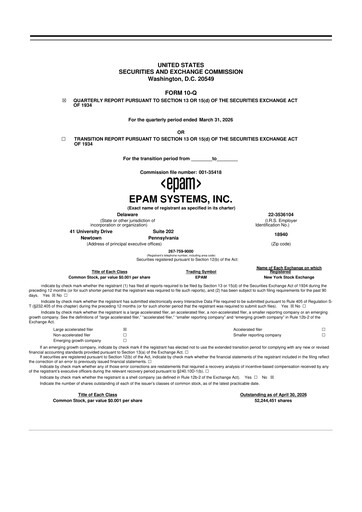 Miniature EPAM Systems
 10-Q Rapport trimestriel 2026 