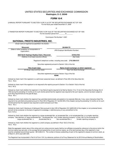 Vorschaubild National Presto Industries
 10-K Jahresbericht 