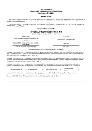 Thumbnail National Presto Industries
 10-Q Quarterly Report FY 