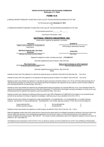 Vorschaubild National Presto Industries
 10-K Jahresbericht 