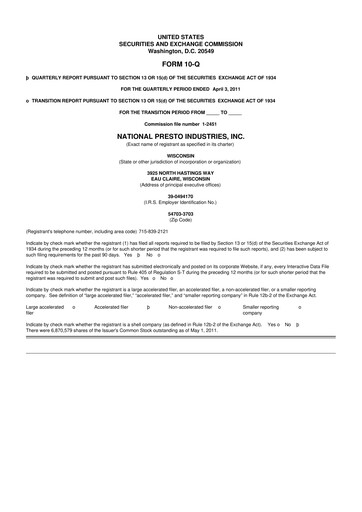 Thumbnail National Presto Industries
 10-Q Quarterly Report FY 