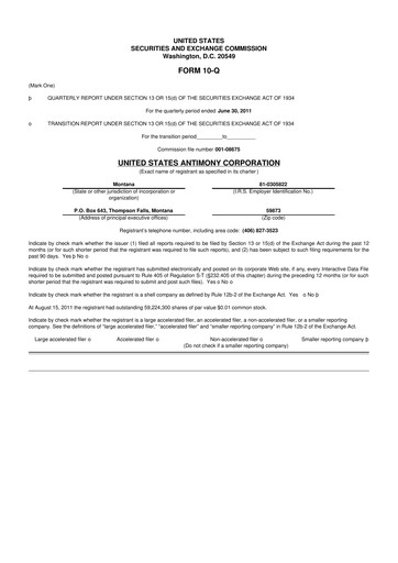 Thumbnail United States Antimony Corporation 10-Q Quarterly Report FY2011 