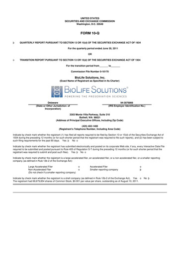 Thumbnail Biolife Solutions
 10-Q Quarterly Report FY 