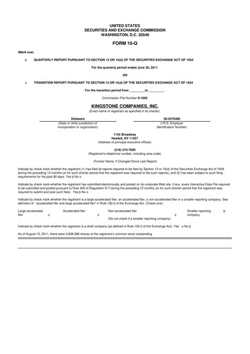 Vorschaubild Kingstone Companies 10-Q Quartalsbericht 2011 