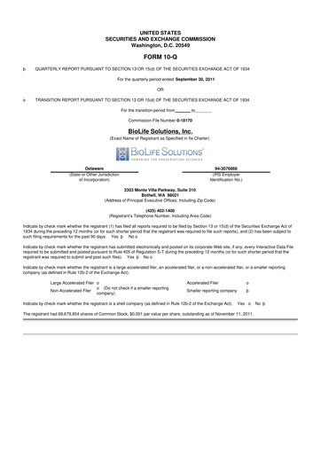 Thumbnail Biolife Solutions
 10-Q Quarterly Report FY 