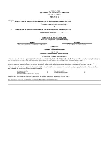 Vorschaubild Kingstone Companies 10-Q Quartalsbericht 2011 