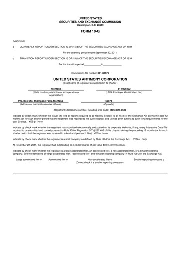Thumbnail United States Antimony Corporation 10-Q Quarterly Report FY2011 