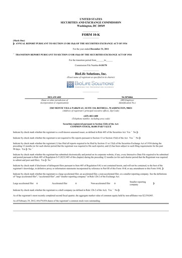 Thumbnail Biolife Solutions
 10-K Annual Report 2011