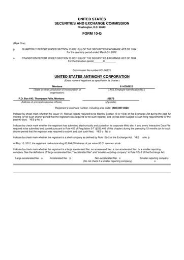 Thumbnail United States Antimony Corporation 10-Q Quarterly Report FY2012 