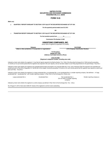 Vorschaubild Kingstone Companies 10-Q Quartalsbericht  