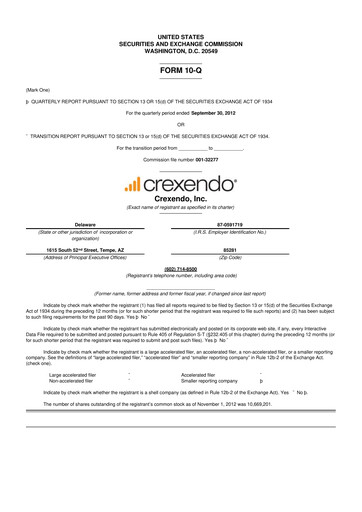 Vorschaubild Crexendo 10-Q Quartalsbericht 2012 