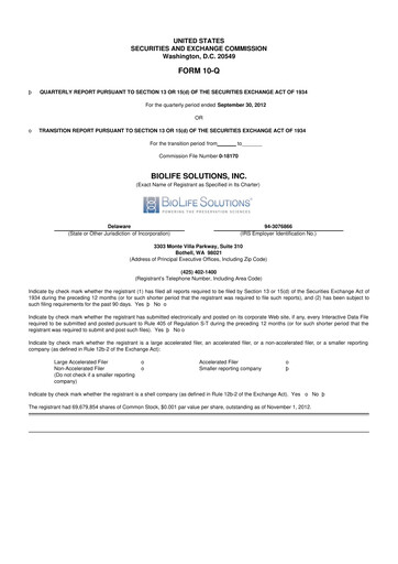 Thumbnail Biolife Solutions
 10-Q Quarterly Report FY 