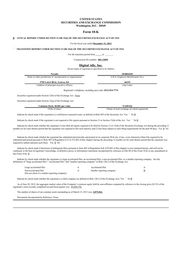 Thumbnail Digital Ally 10-K Annual Report 2012