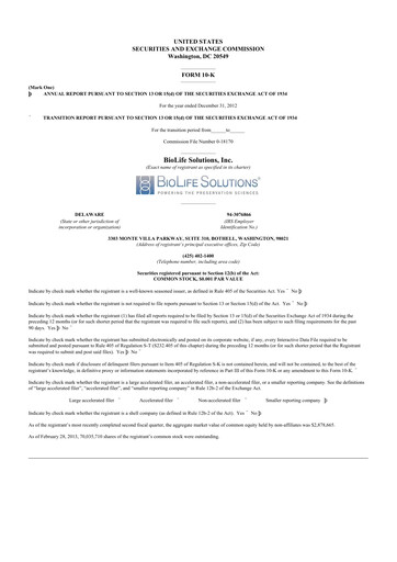 Thumbnail Biolife Solutions
 10-K Annual Report 2012