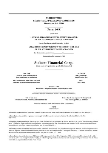 Thumbnail Siebert Financial 10-K Annual Report 2012