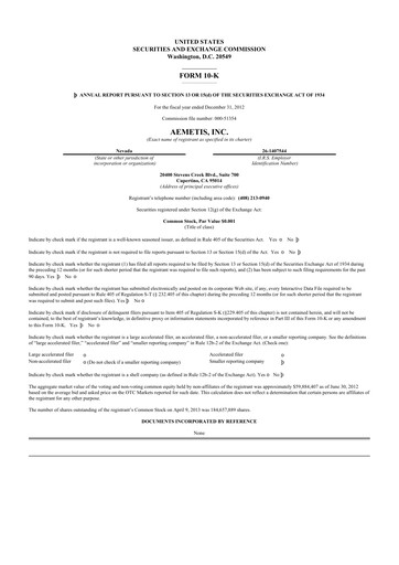 Thumbnail Aemetis 10-K Annual Report 2012