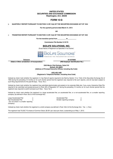 Thumbnail Biolife Solutions
 10-Q Quarterly Report FY 