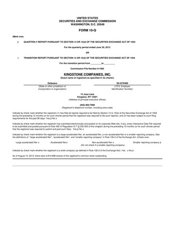 Vorschaubild Kingstone Companies 10-Q Quartalsbericht 2013 