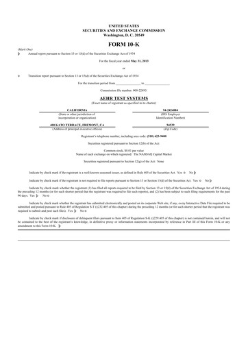 Thumbnail Aehr Test Systems 10-K Annual Report 2013