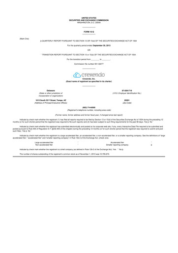 Vorschaubild Crexendo 10-Q Quartalsbericht 2013 
