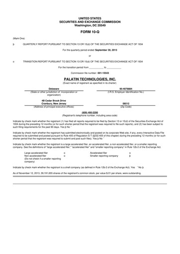 Thumbnail Palatin Technologies 10-Q Quarterly Report FY2014 