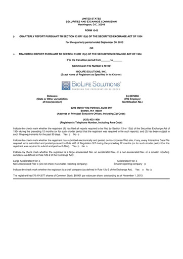 Thumbnail Biolife Solutions
 10-Q Quarterly Report FY 
