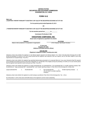 Vorschaubild Kingstone Companies 10-Q Quartalsbericht 2013 