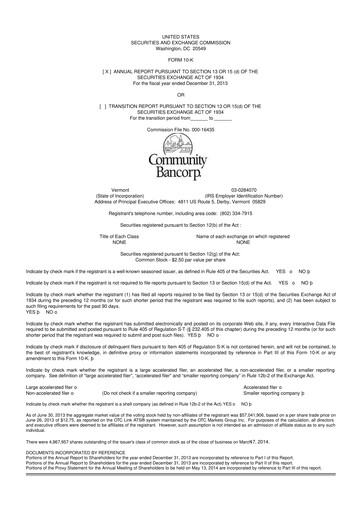 Thumbnail Community Bancorp 10-K Annual Report 2013
