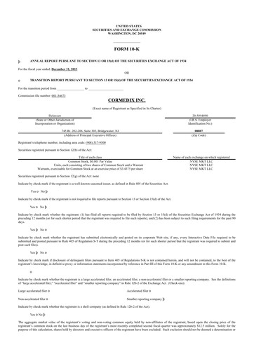 Thumbnail CorMedix 10-K Annual Report 2013