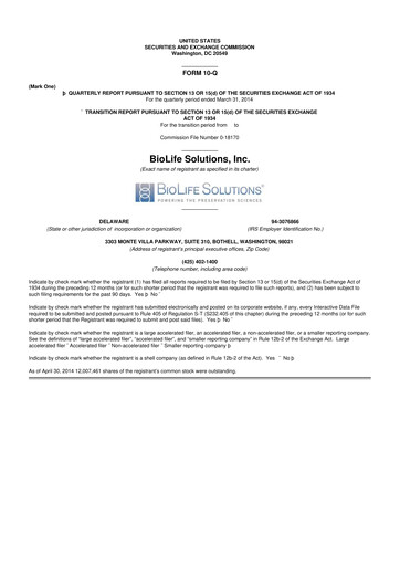 Thumbnail Biolife Solutions
 10-Q Quarterly Report FY 