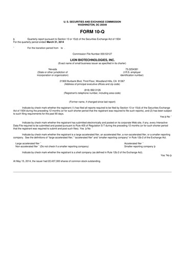 Miniature Iovance Biotherapeutics
 10-Q Rapport trimestriel 2014 