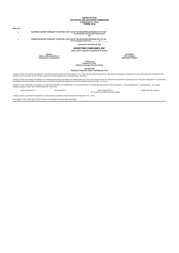 Vorschaubild Kingstone Companies 10-Q Quartalsbericht 2014 