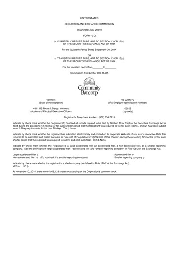 Thumbnail Community Bancorp 10-Q Quarterly Report FY2014 