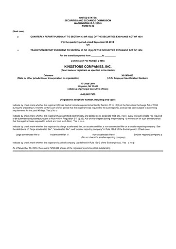 Vorschaubild Kingstone Companies 10-Q Quartalsbericht 2014 