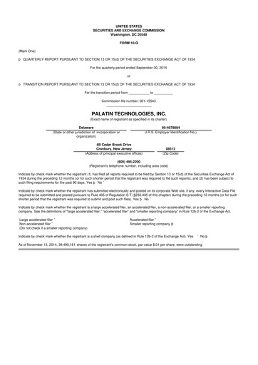Thumbnail Palatin Technologies 10-Q Quarterly Report FY2015 