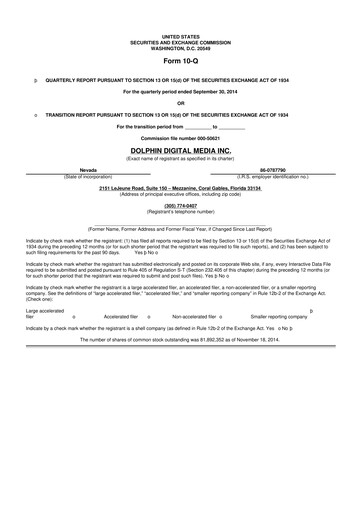 Thumbnail Dolphin Entertainment
 10-Q Quarterly Report FY2014 