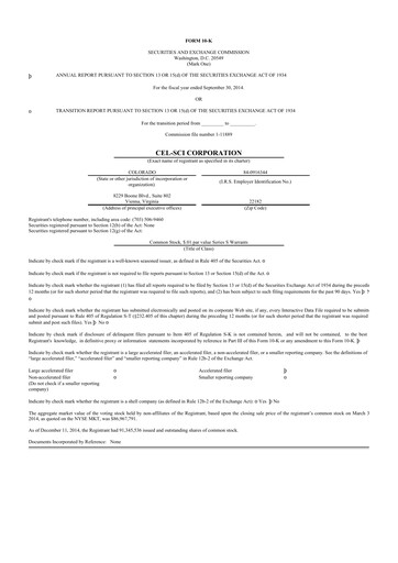 Thumbnail Cel-Sci

 10-K Annual Report 2014