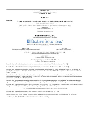 Thumbnail Biolife Solutions
 10-K Annual Report 2014